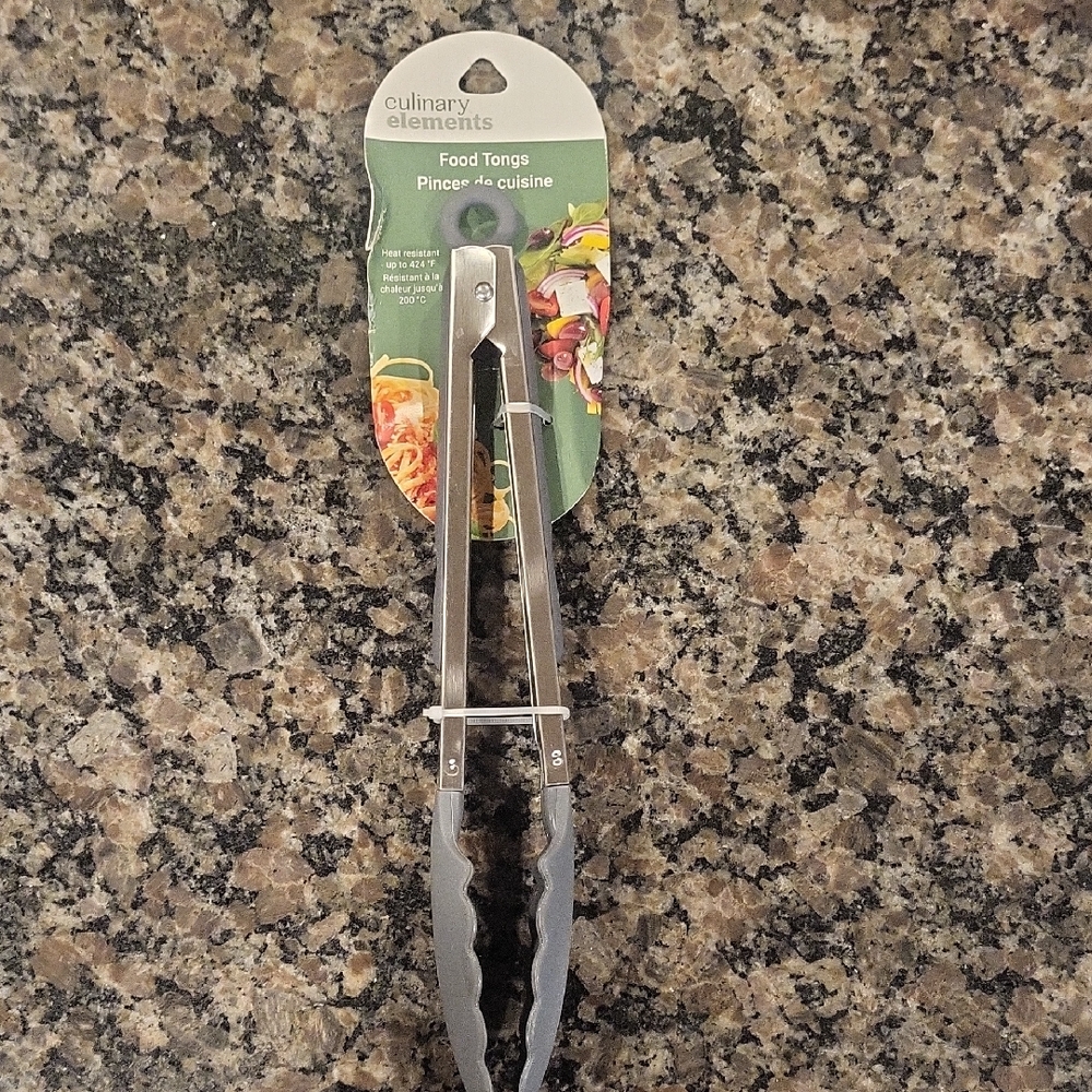 Culinary Elements Silver Food Tongs heat resistant up to 424 degrees F NWT